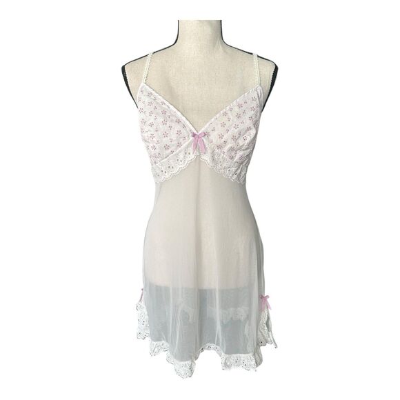 Delicates White Mesh Babydoll Lingerie Large - Picture 1 of 7